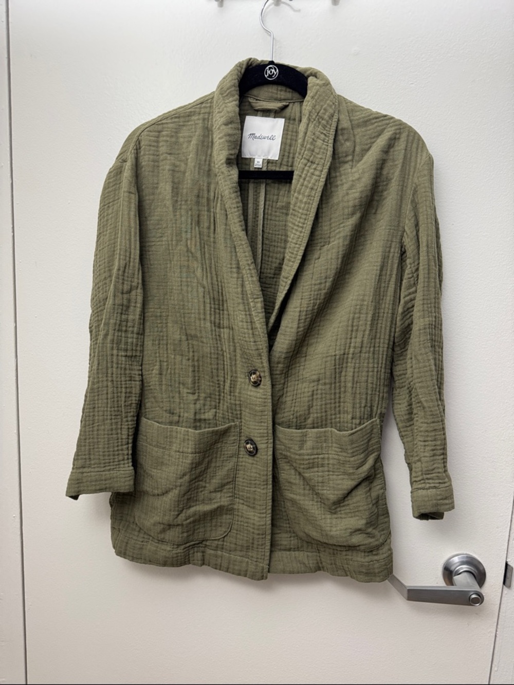 Madewell Olive Quilted Shawl-Collar Blazer